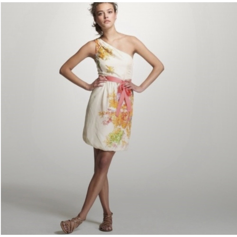 J.‎ Crew Bridget Painted Silk One Shoulder Floral Dress Cream Pink Size 8